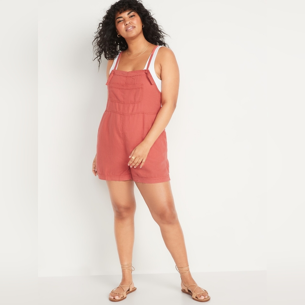 Old Navy Red Linen-Blend Utility Romper -- 3-inch inseam